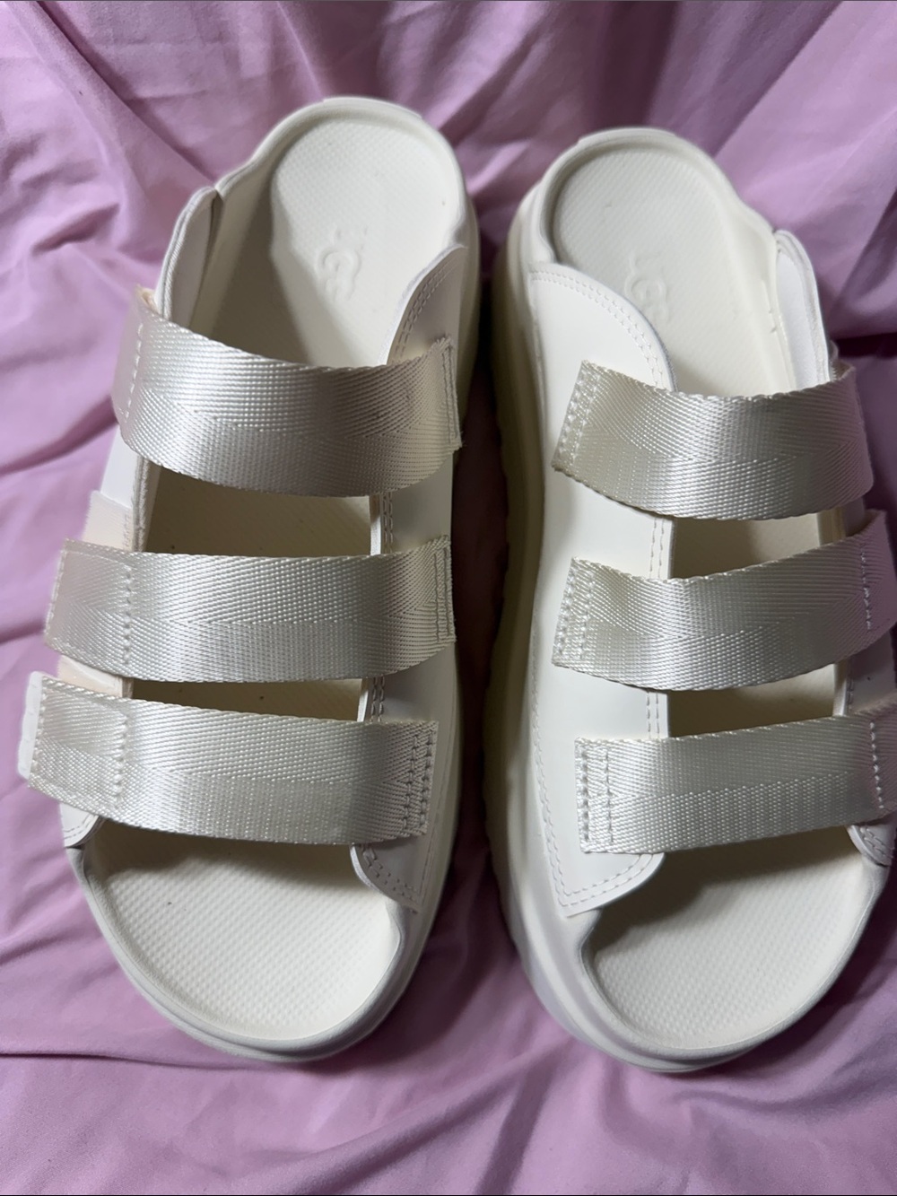 UGG White Triple-Strap Slide Sandals